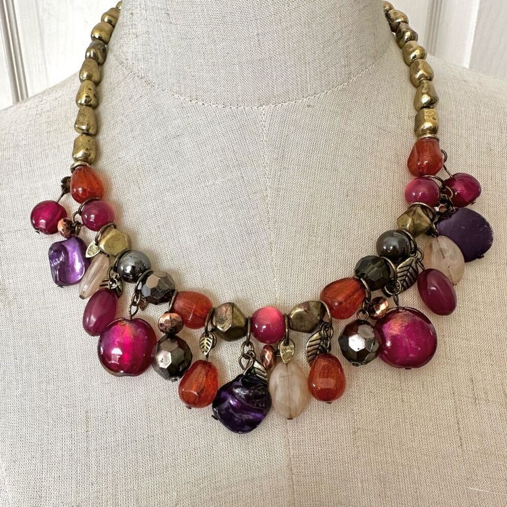 Ruby Rd. colorful beaded leaf charm necklace